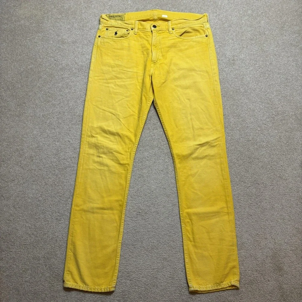 Vtg Polo Ralph Lauren Jeans Mens 36x32 Sunfish Yellow Slim Straight Denim Pants
